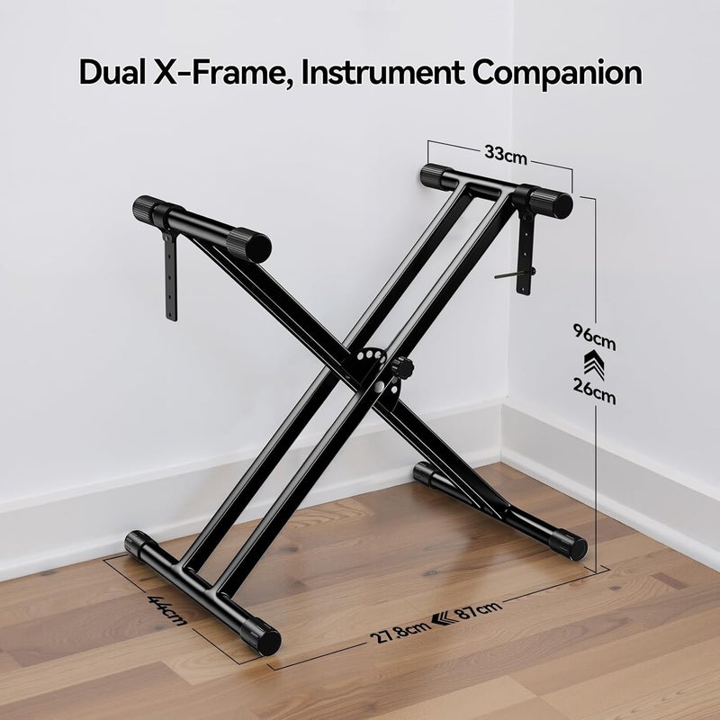 Rhymo Keyboard Stand Double-X, Heavy-Duty, Pre-Assembled Piano Stand for Kids and Adults, 8 Adjustable Digital Piano Stand with Locking Straps Fits 54 61 88 - Image 2